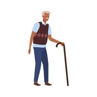 vieil homme élégant avec caractère avatar canne vecteur