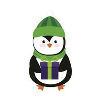 joyeux noël pingouin mignon avec boîte-cadeau vecteur