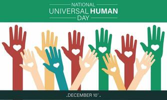 Humain droits journée est observé par le international communauté chaque année sur dix décembre. l'amour avec main . bannière, affiche, carte, Contexte conception. vecteur