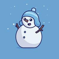 mignonne bonhomme de neige avec bonnet Facile dessin animé vecteur illustration vacances concept icône isolé