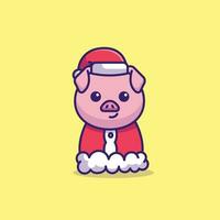 mignonne porc Noël costume Facile dessin animé vecteur illustration Noël concept icône isolé