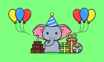 éléphant mignon célébrer l'illustration de l'icône de dessin animé de fête d'anniversaire vecteur