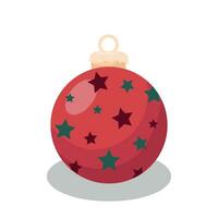 une rouge Balle avec étoiles sur une Noël arbre. Noël ornements bibelots. articles de de fête décoration. vecteur illustration