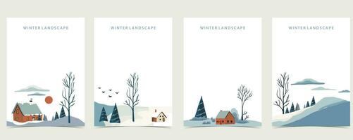hiver paysage Contexte avec montagne,arbre.modifiable vecteur illustration pour carte postale,a4 verticale Taille