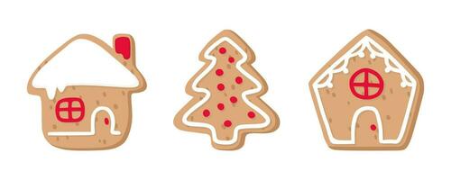 pain d'épice Maisons et sapin arbre Noël biscuits ensemble. plat dessin animé style. vecteur