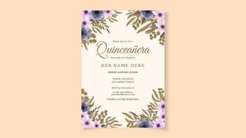 modèle de carte d'invitation flyer floral célébration d'anniversaire de quinceanera vecteur