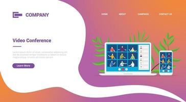 vidéoconférence sur ordinateur portable et smartphone pour modèle de site Web vecteur