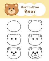 Comment à dessiner mignonne ours étape par étape pour apprentissage, enfant, éducation, coloration livre. vecteur illustration