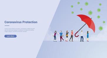 concept de campagne de protection contre les virus corona pour l'atterrissage du modèle de site Web vecteur