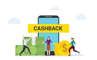 concept de cashback les gens heureux obtiennent du cashback en achetant en ligne vecteur