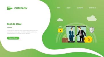 accord mobile entre les offres en ligne d'hommes d'affaires pour le modèle de site Web vecteur
