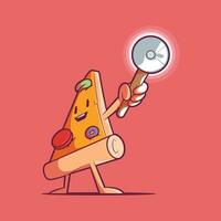 Pizza tranche personnage en portant une Pizza coupeur vecteur illustration. nourriture, vite nourriture, mascotte, conception concept.