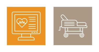 cardiogramme et hôpital lit icône vecteur