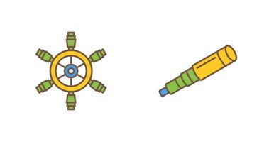 navire roue et binoculaire icône vecteur