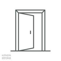 ouvert porte icône. Facile contour style. porte, ouvrir, entrer, sortie, entrée, loger, Accueil intérieur concept. mince ligne symbole. vecteur illustration isolé. modifiable accident vasculaire cérébral.