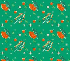 Noël sans couture modèle avec sorbier des oiseleurs sur une vert Contexte. vecteur eps10