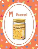 flashcard alphabet avec lettre m pour macaroni vecteur