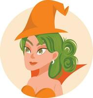 Orange costume dans fille avec vert cheveux gens Humain jolie montrant modèle portrait avatar utilisateur profil adulte mode visage personnage magnifique en ligne mode de vie affiche carte plat conception vecteur