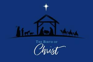 Jésus dans manger, bergers et sage Hommes sur nuit ciel. Noël histoire. vecteur