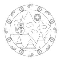 peu castor à le Haut de le Montagne. décor avec houx et flocon de neige. Noël mandala. vecteur