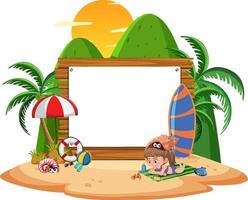 panneau de bannière vide avec des enfants en vacances à la plage vecteur