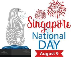 bannière de la fête nationale de singapour avec le monument merlion de singapour vecteur