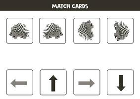 gauche, droite, en haut ou bas. spatial orientation avec mignonne porc-épic. vecteur