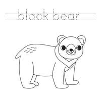 trace le des lettres et Couleur dessin animé asiatique ours. écriture entraine toi pour enfants. vecteur