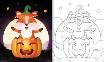 livre de coloriage avec un renard mignon dans la citrouille d'halloween vecteur