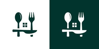 logo conception combiner le forme de une maison avec une cuillère, adapté pour une restaurant logo. vecteur