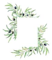 aquarelle verdure olive couronne, géométrique cadre, mariage invitation, logo conception. main tiré illustration vecteur. parfait pour carte, Mots clés, impression. vecteur