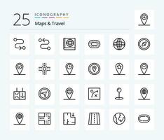 Plans Voyage 25 ligne icône pack comprenant temps. géo. La Flèche. Carrefour. vérifier dans vecteur