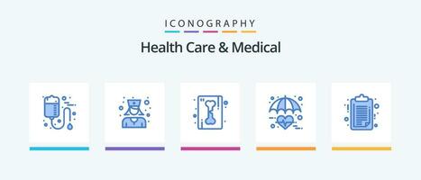 santé se soucier et médical bleu 5 icône pack comprenant document. se soucier. os. médical. soins de santé. Créatif Icônes conception vecteur