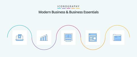 moderne affaires et affaires essentiel bleu 5 icône pack comprenant des dossiers. entreprise. graphique. armoire. marché vecteur
