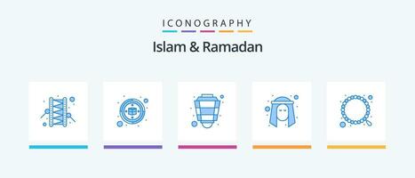 Islam et Ramadan bleu 5 icône pack comprenant prière. arabe. lanterne. personne. homme. Créatif Icônes conception vecteur