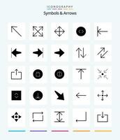 Créatif symboles flèches 25 glyphe solide noir icône pack tel comme finir. La Flèche. transformer. commencer. La Flèche vecteur