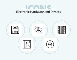 dispositifs ligne icône pack 5 icône conception. . souple. appareil. disquette. disque vecteur