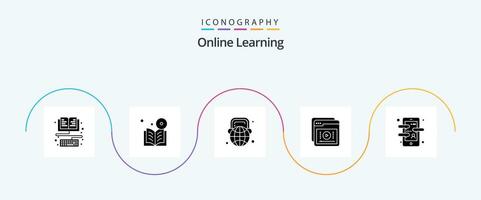 en ligne apprentissage glyphe 5 icône pack comprenant apprentissage. apprentissage en ligne. cours. tutoriels. monde vecteur