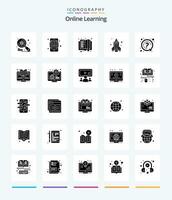 Créatif en ligne apprentissage 25 glyphe solide noir icône pack tel comme marquer. science. apprentissage en ligne. fusée. éducation vecteur