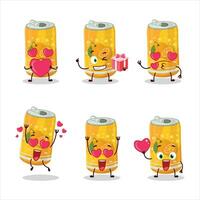 Orange un soda pouvez dessin animé personnage avec l'amour mignonne émoticône vecteur