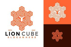 Lion cube hexagone moderne logo conception vecteur symbole icône illustration