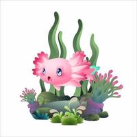 illustration de natation axolotl heureuse, jolie salamandre rose vecteur