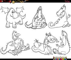 dessin animé dragons fantaisie animal personnages ensemble coloration page vecteur