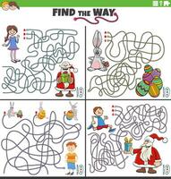 Labyrinthe Jeux ensemble avec dessin animé Noël et Pâques personnages vecteur