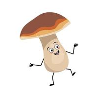 personnage de champignon mignon avec des émotions joyeuses, danse, visage souriant vecteur