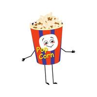 personnage de pop-corn dans une boîte de vacances avec des émotions heureuses, un visage joyeux vecteur