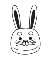 Pâques mignonne lapin noir et blanc 2d dessin animé personnage. adorable lapin tête isolé vecteur contour personnage. kawaii lapin. Japonais usagi. printemps animal monochromatique plat place illustration