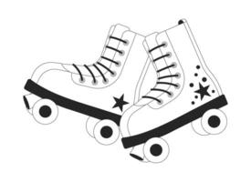 vieux façonné rouleau patins Années 80 noir et blanc 2d ligne dessin animé objet. loisir activité Années 90 accessoire isolé vecteur contour article. branché ancien chaussure monochromatique plat place illustration