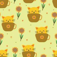 sans couture modèle de Jaune chats et tournesols pour en tissu impressions, textile, cadeau emballage papier. coloré vecteur pour enfants, plat style