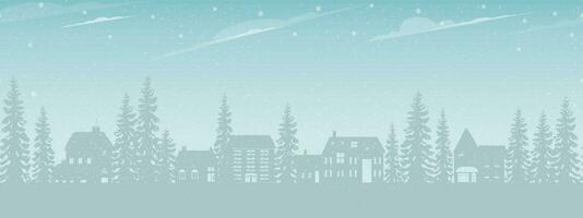 Noël fond.hiver paysage forêt avec neigeux. sans couture modèle frontière avec maisons, sapin des arbres et flocons de neige sur bleu ciel et des nuages background.vector illustration bannière pour Nouveau année 2024 vecteur